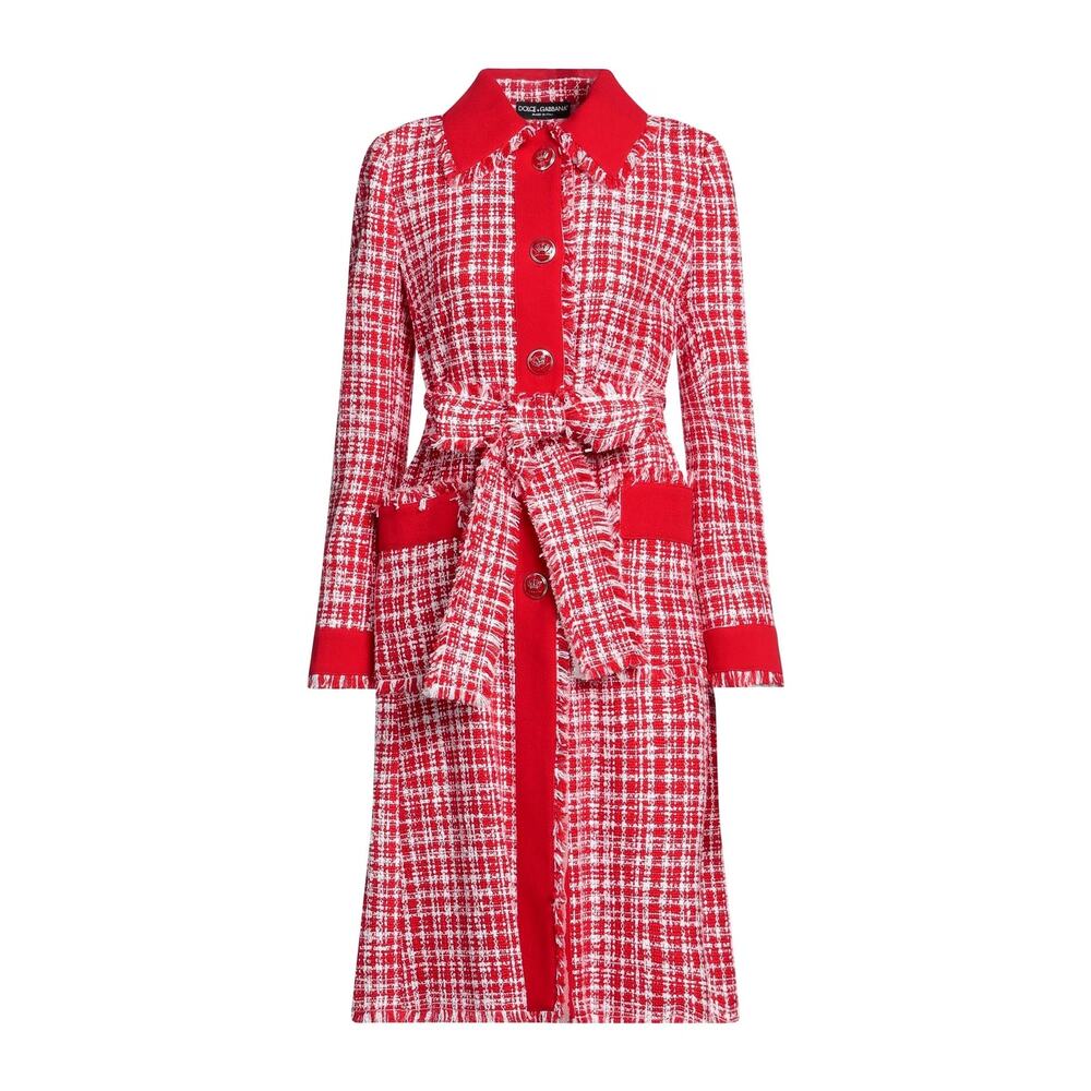 NWT Dolce & Gabbana Tweed Belted Coat Red White  42 / M
